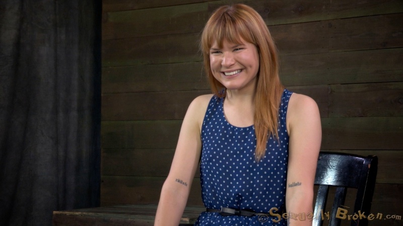 Redhead in a dress throat and twat got fucked hard by two dicks