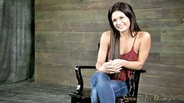 Bound in a split pose and fucked from behind brunette slut