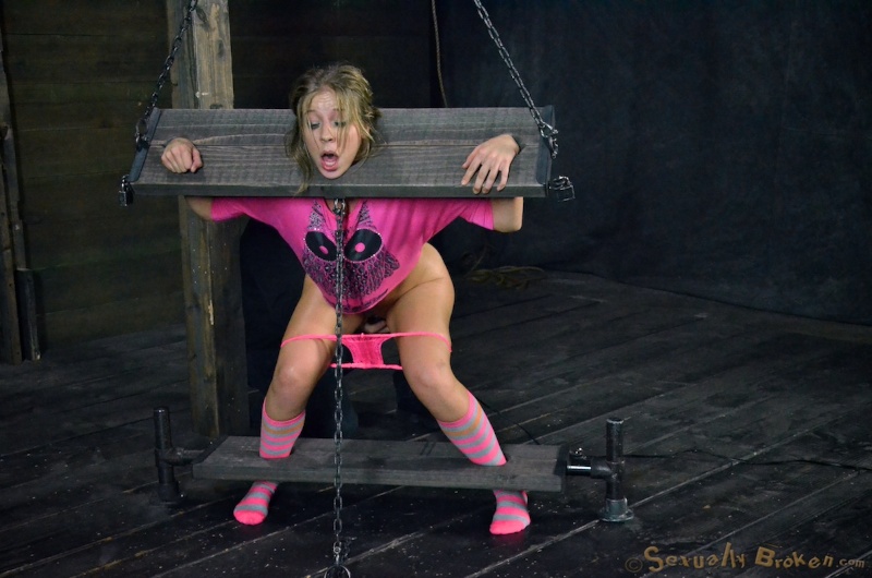 Tongue torture and deep throat rape for captive beautiful whore