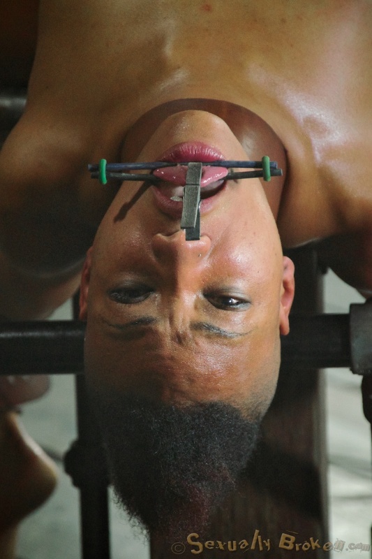 Fixed slim black slut raped from both sides by two big cocks