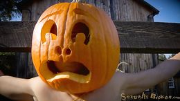 Sex toy with huge boobs abused on the Halloween