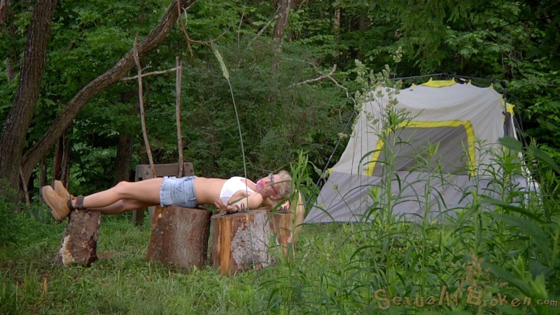 Forest throat and pussy abuse for a young blonde teen