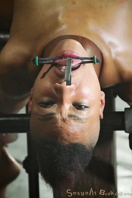 Fixed slim black slut raped from both sides by two big cocks