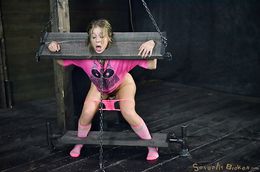 Tongue torture and deep throat rape for captive beautiful whore