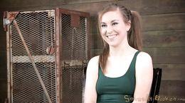 Chained teen whore got her mouth raped hard by two men