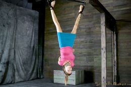 Insane master face-fucks his slave in the air