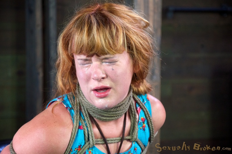 Bound redhead in a dress roughly abused and deepthroated