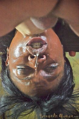 Athletic Black whore Ana Foxx mouth raped upside down